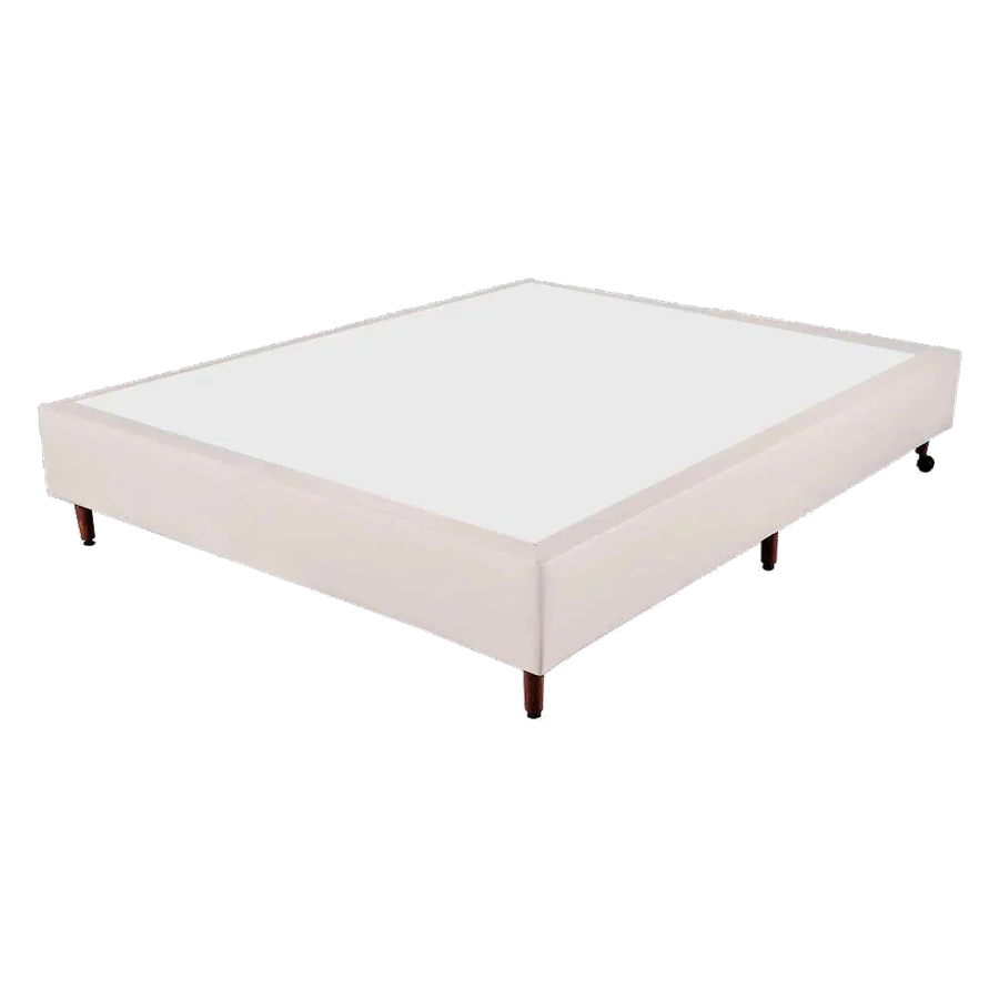 Base de cama box bege com pés de madeira