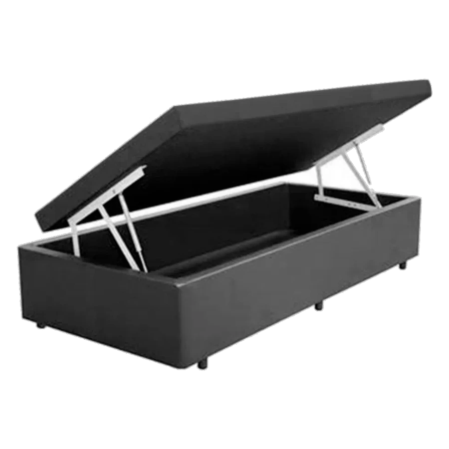 Cama box baú solteiro preta aberta